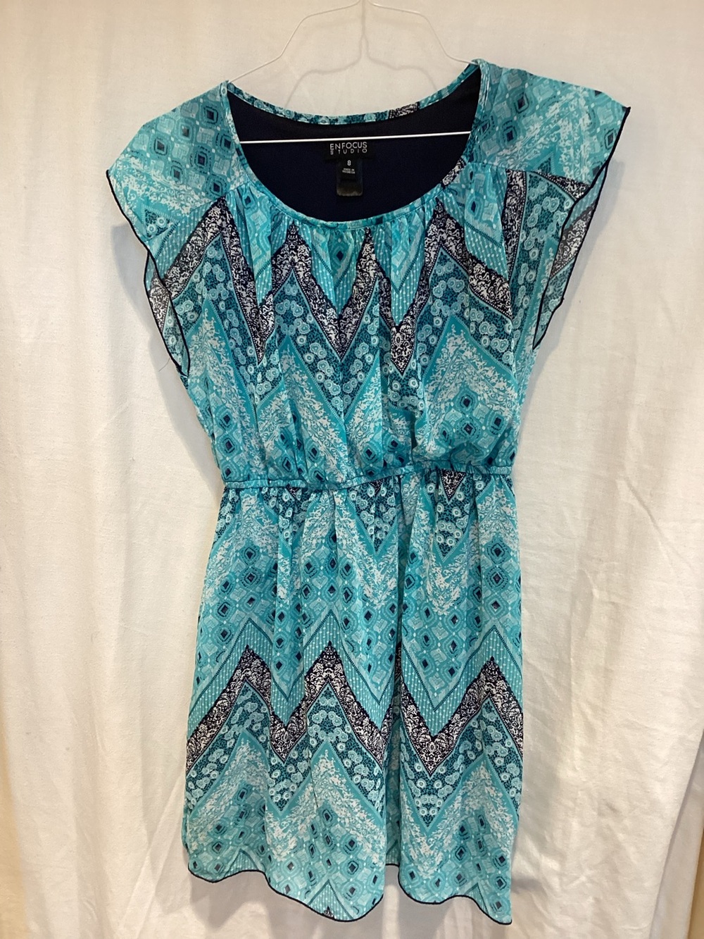 Enfocus Studio Teal and Navy Geometric Print Dress